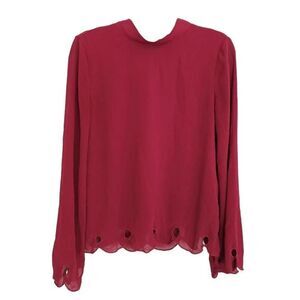 Love Riche Embroidered Hem Blouse Womens Size‎ S Tie Back Red Long Sleeves